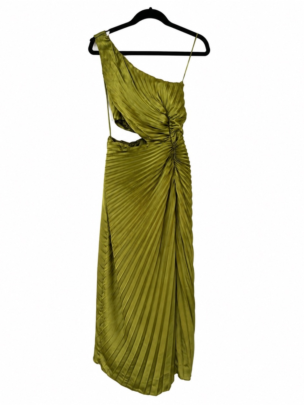 Abercrombie & Fitch Olive One-Shoulder Pleated Maxi Dress